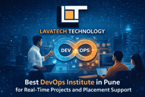 Best DevOps Institute in Pune for Real-Time Projects and Placement Support promotional image with Lavatech Technology logo