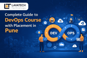 Lavatech Technology DevOps Course with Placement in Pune promotional banner with DevOps infinity loop and cloud tools icons