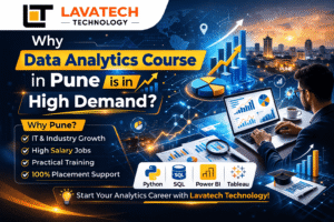 Lavatech Technology Data Analytics Course in Pune high demand promotional banner with analytics charts and Pune skyline
